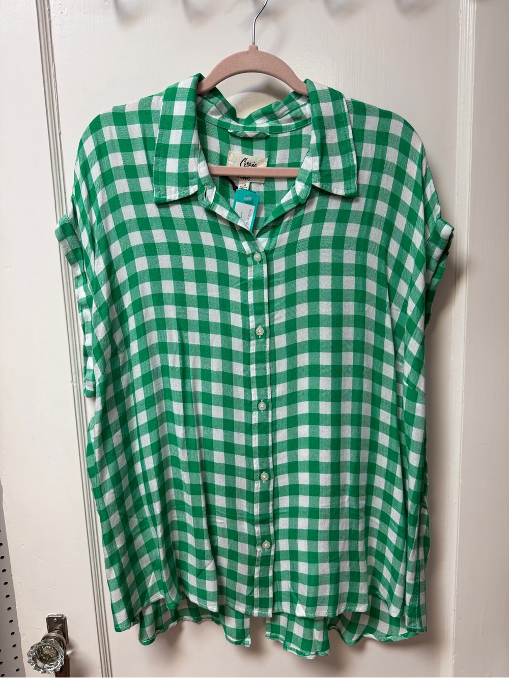 Women's Green Gingham Button-Down Shirt